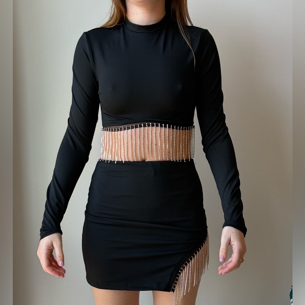 Elegant Black set with Beaded Fringe